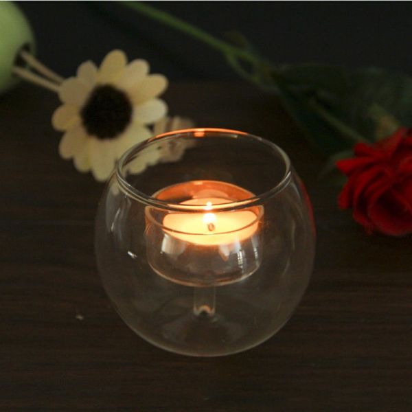 Buy Custom Clear Round Double Decor Glass Candlestick at wholesale prices