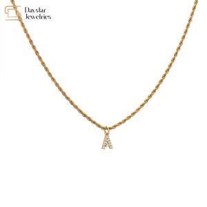 Twisted Chain Stainless Steel Jewelry Initial Letter Alphabet Pendant Necklace