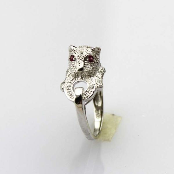 Designer Jewelry Solid Sterling Silver Leopard Ring Pave Cubic Zirconia(SRJ700)