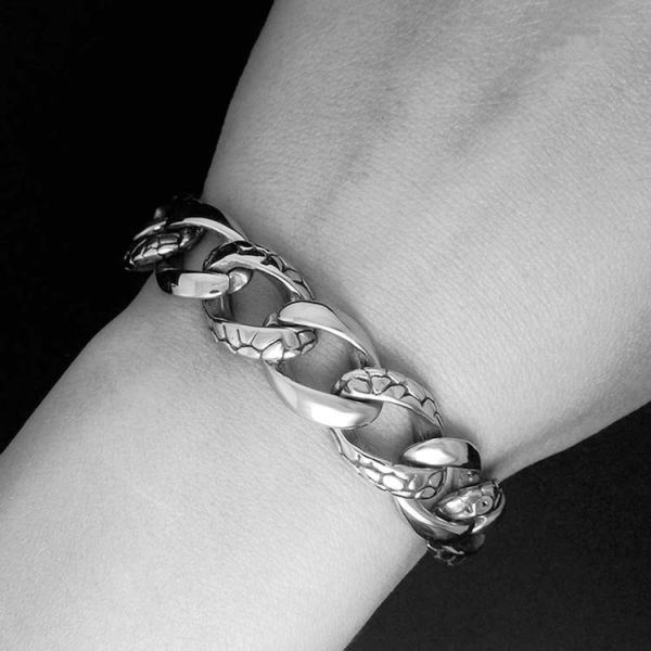 Men's Titanium Stainless Steel Curb Chain Link Bracelet 8 Inches (JCE168)