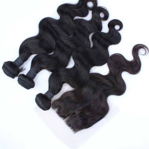 Body Wave Natural Color brazilian hair virgin hair bundles with lace closure