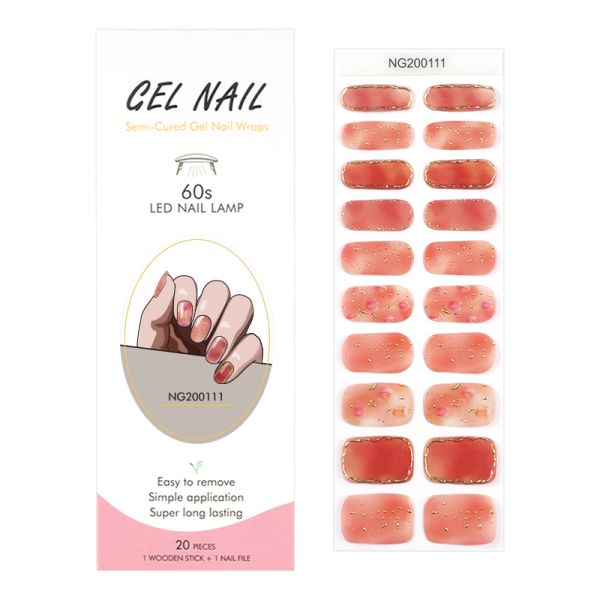 Huizi factory gel nail wraps semi-cured gel strips Full Clear gel nail strips with UV lamp