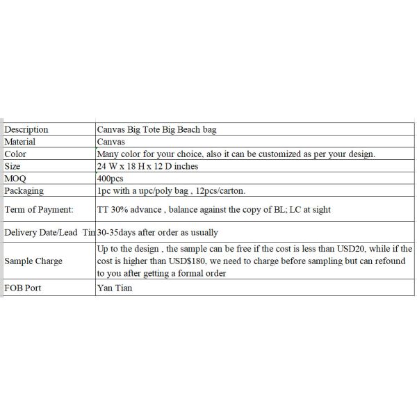 Large canvas bag, big tote, big beach holder