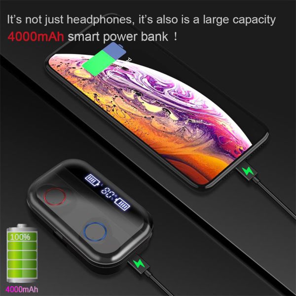 Bluetooth 5.0 Tws Wireless Power Display Earphones Touch Control Sport Stereo Cordless Earbuds (40000mAh, with Charging Box)