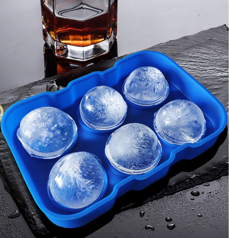 Ice Cream Makers Stocked 6 Cavity Food Grade Silicone Ice Cube Ball Tray Mold With Lid