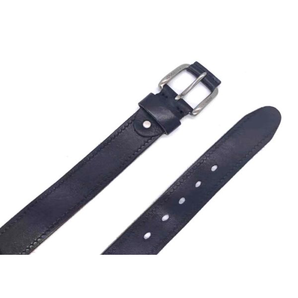 1 1/2" Black Cow Leather Belt For Jeans With Pin Buckle / Mens Black Casual Belt