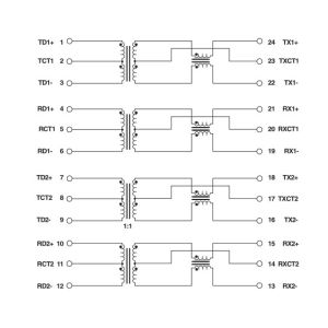 HX1305NL / HX1305NLT 100BaseTX SMD 2 Port Magnetic Transformer