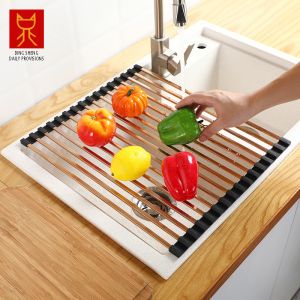 Foldable 0.97KG Steel Kitchen Basket Rack Titanium Square