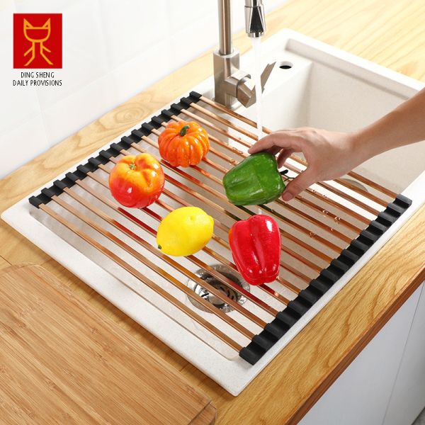 Buy Foldable 0.97KG Steel Kitchen Basket Rack Titanium Square at wholesale prices