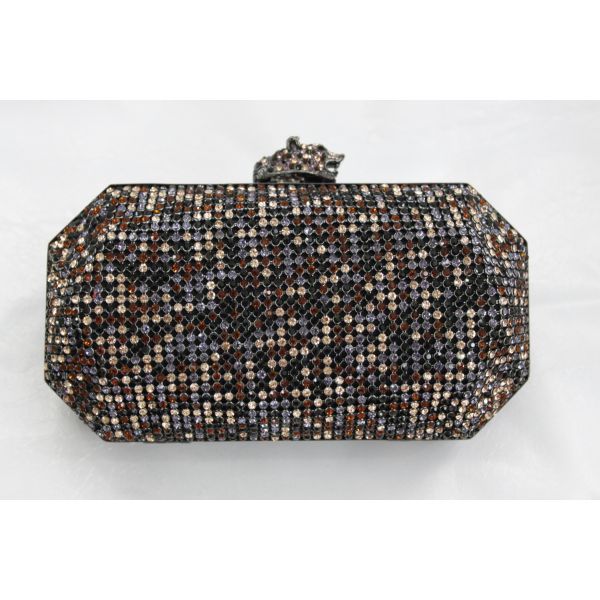 Buy Bling Luxury Mixed Color Mesh Evening Bags With Crystal Leopard Closure at wholesale prices