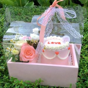 Custom Flower Gift Box with PVC Window and Ribbon Handle