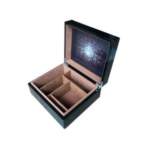 MDF with paper veneer black painting wood tea box