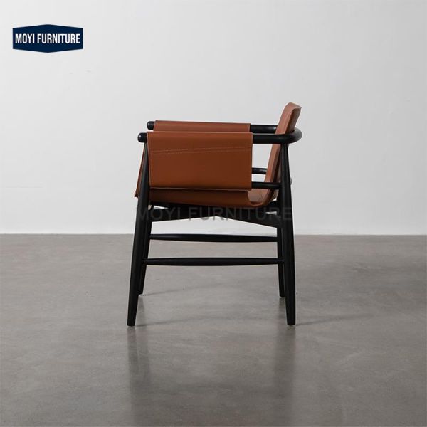 Dining Room Furniture Italian Minimalist Saddle Leather Dining Chair Nordic Style Leisure Chair Light Luxury