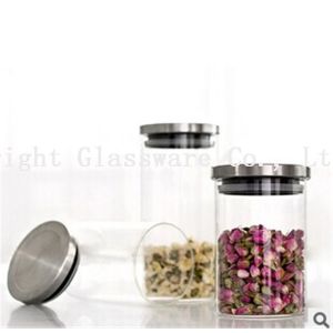 Luxury design glass storage jar with metal lid