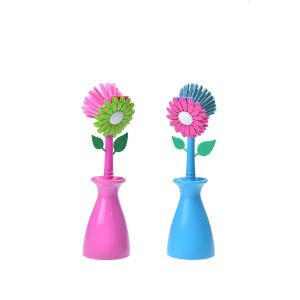 Flower Washing Dishes Brush 7x7x26cm 133g Kitchen Durable Bristles