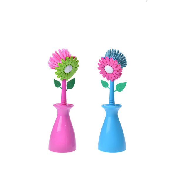 Buy Flower Washing Dishes Brush 7x7x26cm 133g Kitchen Durable Bristles at wholesale prices
