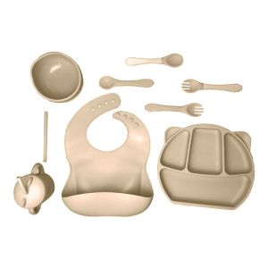 Baby Feeding Silicone Bib And Bowl Set Food Grade With Forks And Spoons