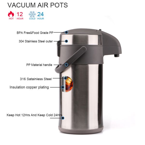 304 Stainless Steel Vacuum Air Pot 3.0L Capacity With Laser Engraving Logo