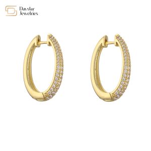 Geometric Rhinestone 18k Gold Plated Earrings , Diamond Huggie Hoop Earrings