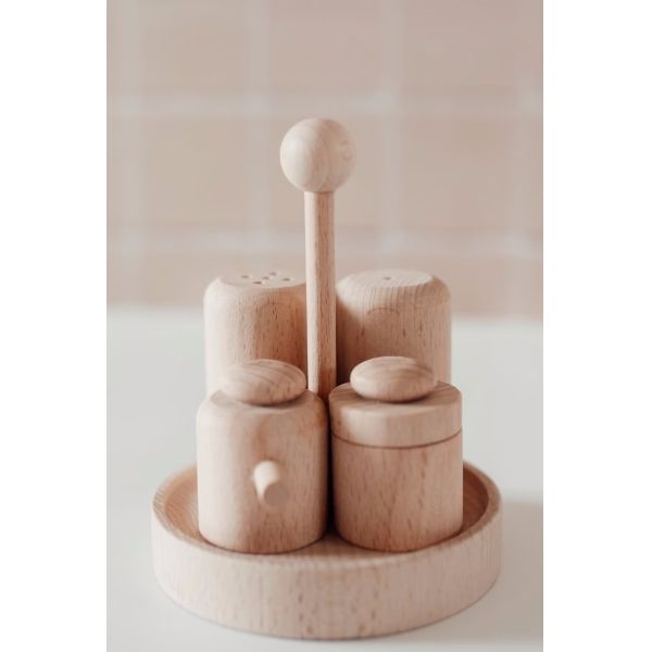Wooden Salt and Pepper Shakers Set for Play Kitchen