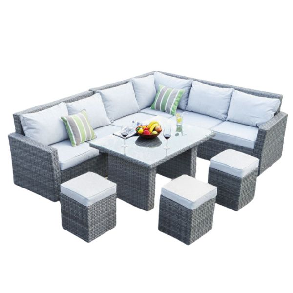 Pe 3 Piece Patio Wicker Rattan Sofa Set Outdoor Dining Table Chairs Furniture Set