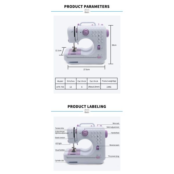 Portable Sewing Machine for Beginners 12 Stitches Lock Stitch Formation 28*12.5*30cm