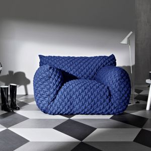 Vacation Hotel Waiting Room Sofa Modern Single Blue Linen Fabric Sofa