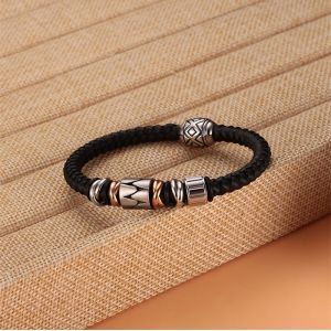 Hot sale mens skull stainless steel braided brown bracelet leather