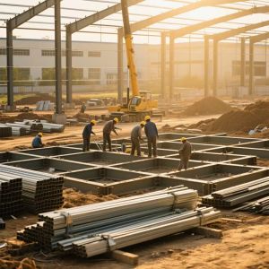 Double Span Prefabricated Steel Warehouse Building with H-Section Frame