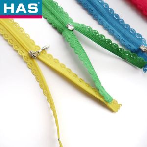 Quality HAS #3 Long Close Ended Lace Trimmed Nylon Zippers With Metal Sliders for sale