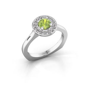 Quality Halo Platinum Halo Ring with A Big Peridot Embraced By Smaller Sized Gemstones for sale