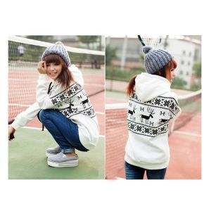 Long Sleeve Women / Ladies Hooded Sweatshirts , Red / White