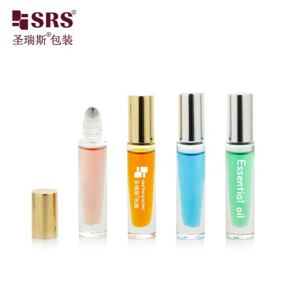 GB1-5ML Clear Luxury High End Leak Proof Glass Roller Steel Ball Bottle With Aluminum cap Round
