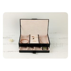 SGS Leather Ring Jewelry Packaging Boxes Drawe Black Color 19.1*14.2*7.3cm