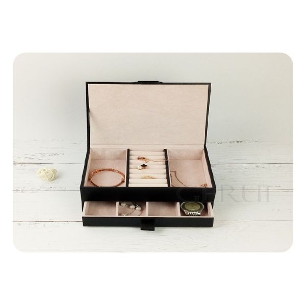 Buy SGS Leather Ring Jewelry Packaging Boxes Drawe Black Color 19.1*14.2*7.3cm at wholesale prices