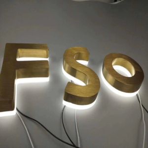 Gold Brush Stainless Steel Backlit Signs Metal Letters