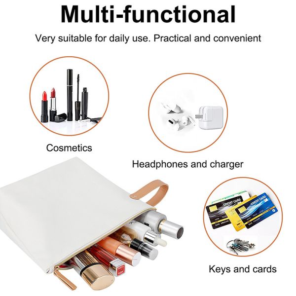 White Blank Canvas Makeup Bag Pouch With Fashion Interior Lining 11X4X8 Inch