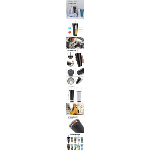 Car stainless steel mug 500ml/750ml customizable pattern large mouth coffee sublimation cup with straw