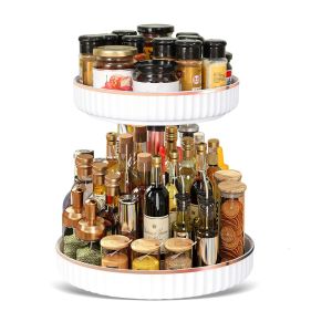 Standing Type 2 Tier Natural Bamboo Lazy Susan Turntable Organizer for Modern