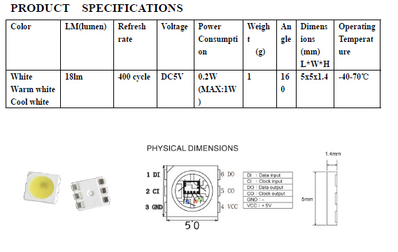 5050 APA102 White led chip made in china