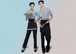 100% Cotton Trendy Restaurant Uniforms Lapel With Bow Tie For Restaurant Staff