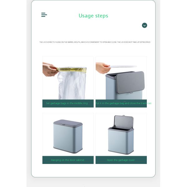 Kitchen Household Wall-mountable and Tabletop Dual-use Stainless Steel Trash Can with Lid