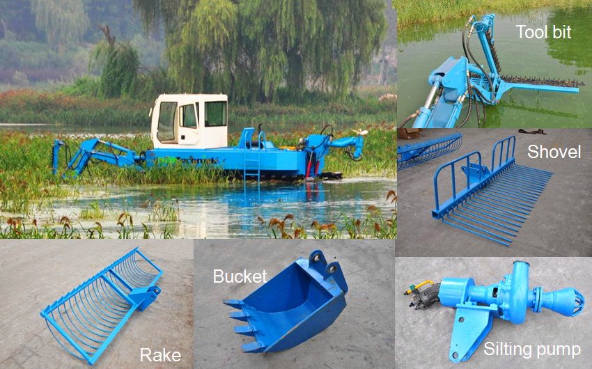 Bucket 10CBM Aquatic Weed Harvester Boat Propeller And Wheel Paddle Equiped