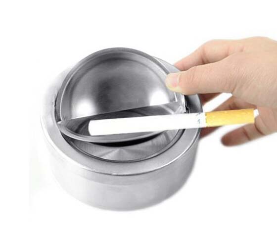 Stainless Steel Cigarette Ashtray Lid Silver Windproof Ashtray