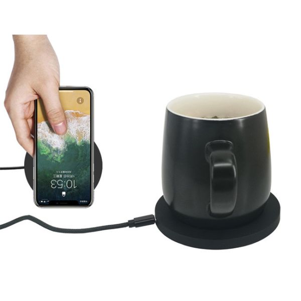 Smart thermostatic ceramic cup coffee mug self heating cup with wireless charging base black color