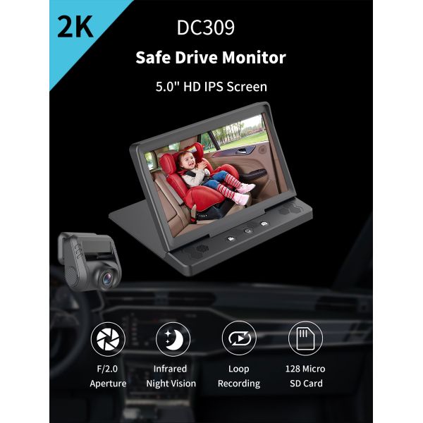 1080P 30fps Baby Car Camera 5.0" Screen IPS LCD Baby Monitor in Car Dash Camera