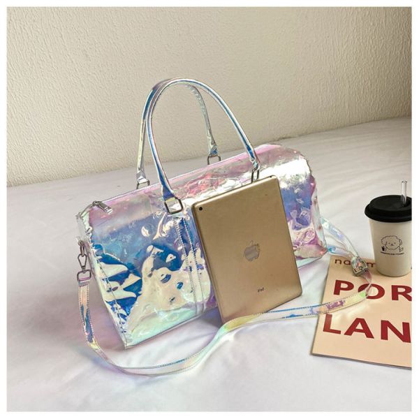 Buy Colorful Transparent Travel Bag New Women'S Bag Casual Fitness Bag Super Cool Portable Laser Bag Swimming Bag at wholesale prices
