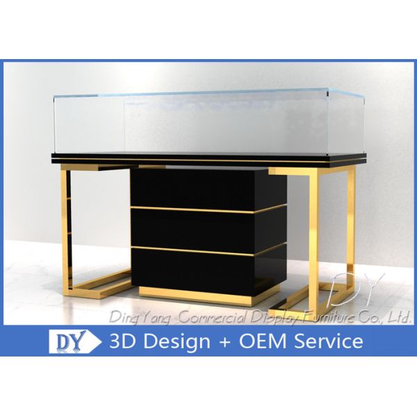 Buy Custom Commercial Mirror Gold Jewelry Display Case With Cabinet at wholesale prices