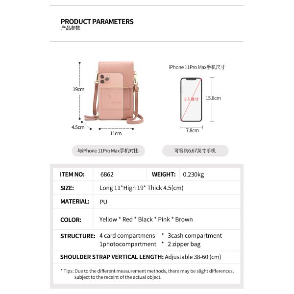 Mirror Touch Screen Mobile Phone Bag Wallet Card Case Female Shoulder Bag