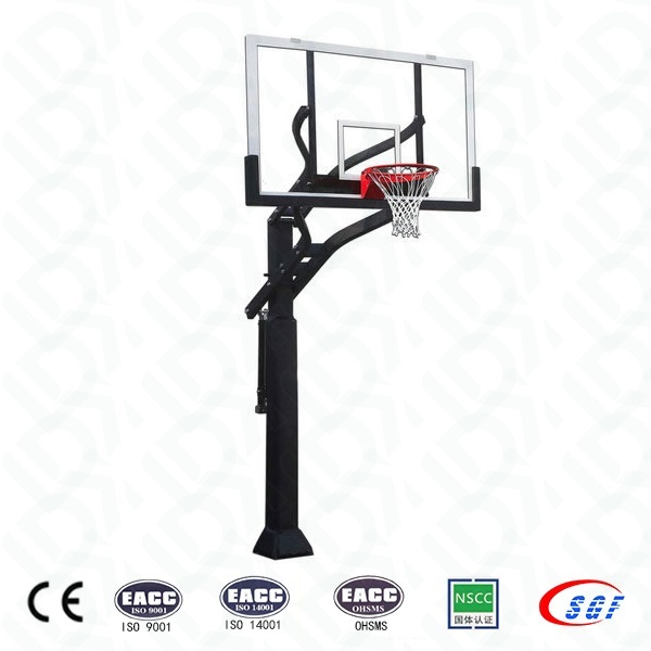 Outdoor Basketball Hoop With Durable Glass Backboard Adjustable Height Kids Frendly